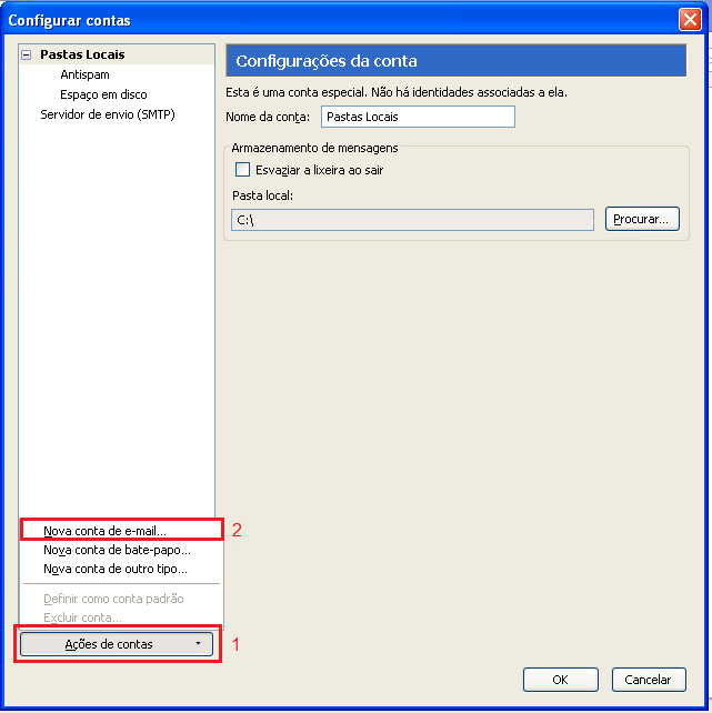 Thunderbird: Nova conta de e-mail