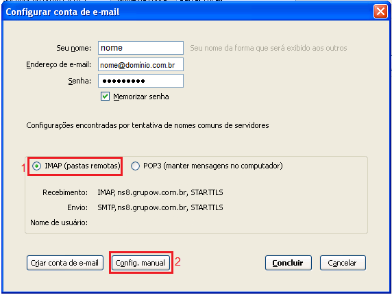 Thunderbird: Selecionar IMAP