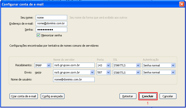 Thunderbird: Dados do servidor